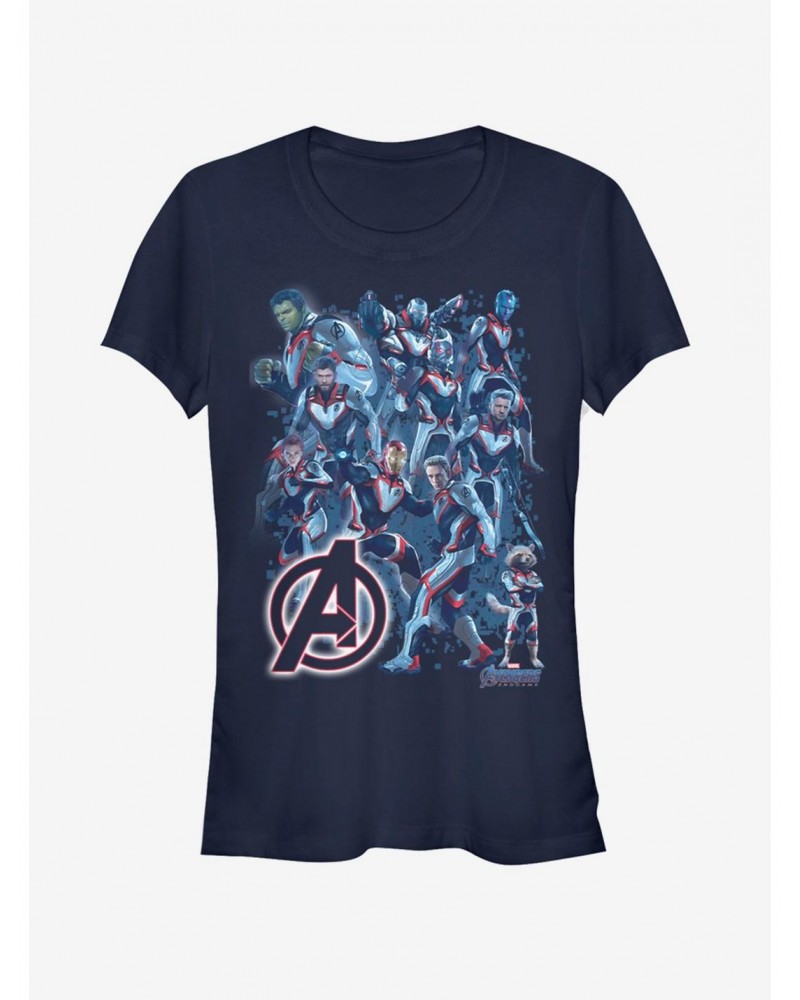 Marvel Avengers: Endgame Suit Group Girls Navy Blue T-Shirt $8.22 T-Shirts