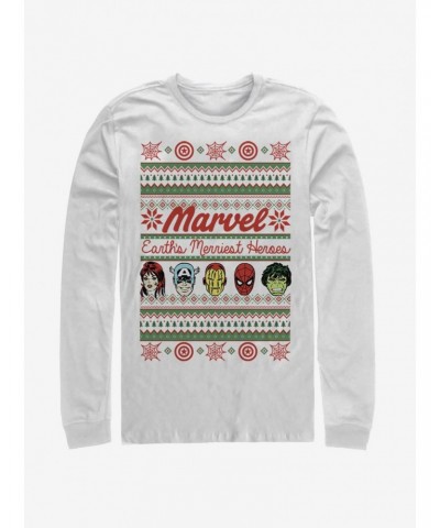 Marvel Avengers Merriest Heroes Ugly Christmas Long-Sleeve T-Shirt $15.13 T-Shirts