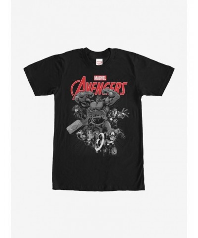 Marvel Avengers Attack Comic Greyscale T-Shirt $11.71 T-Shirts
