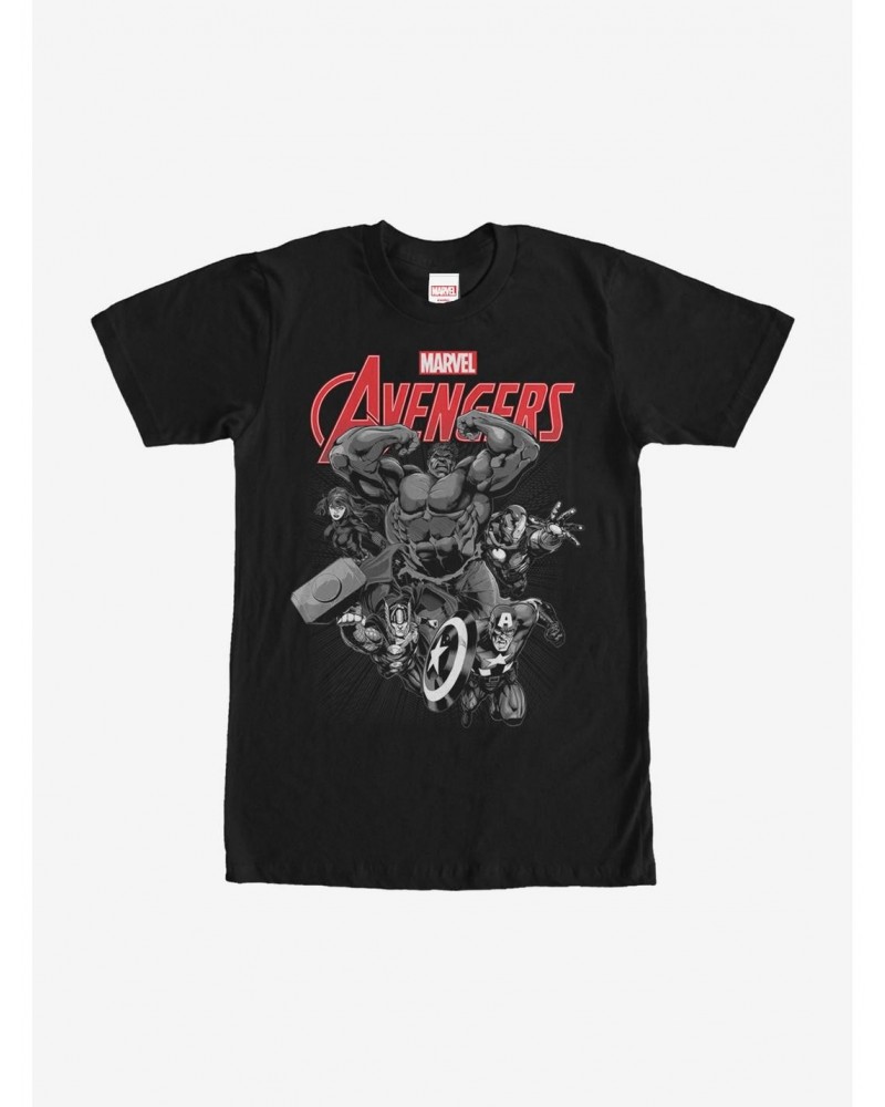 Marvel Avengers Attack Comic Greyscale T-Shirt $11.71 T-Shirts