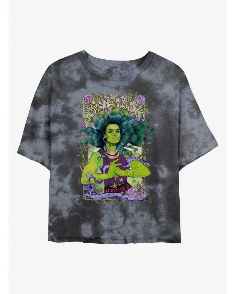 Marvel Hulk She-Hulk Nouveau Tie-Dye Girls Crop T-Shirt $10.69 T-Shirts