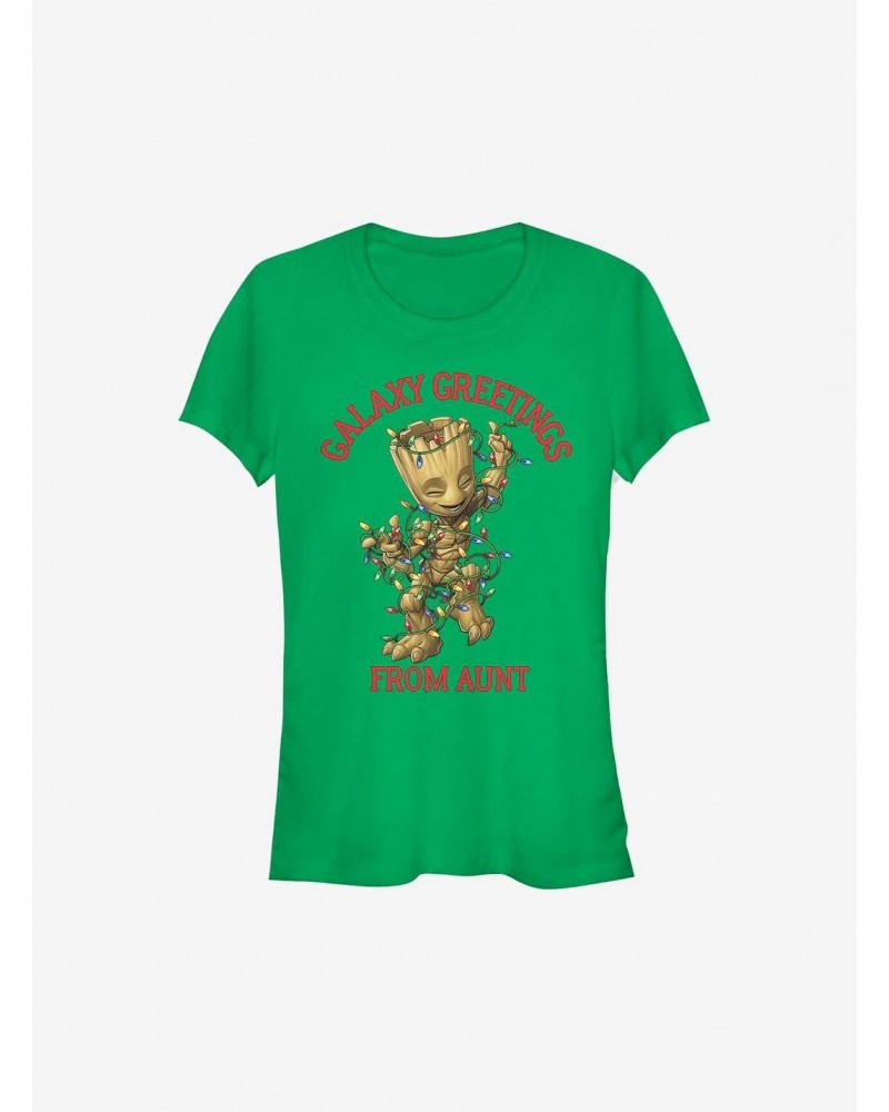 Marvel Guardians Of The Galaxy Christmas Groot Greetings From Aunt Girls T-Shirt $12.20 T-Shirts