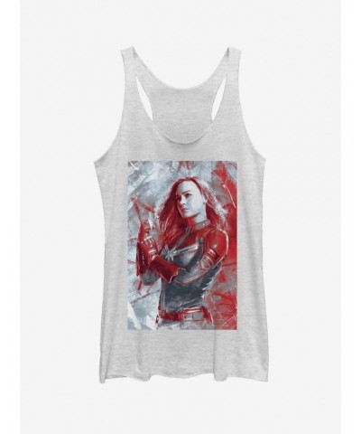 Marvel Avengers: Endgame Captain Marvel Red Girls White Heathered Tank Top $8.81 Tops