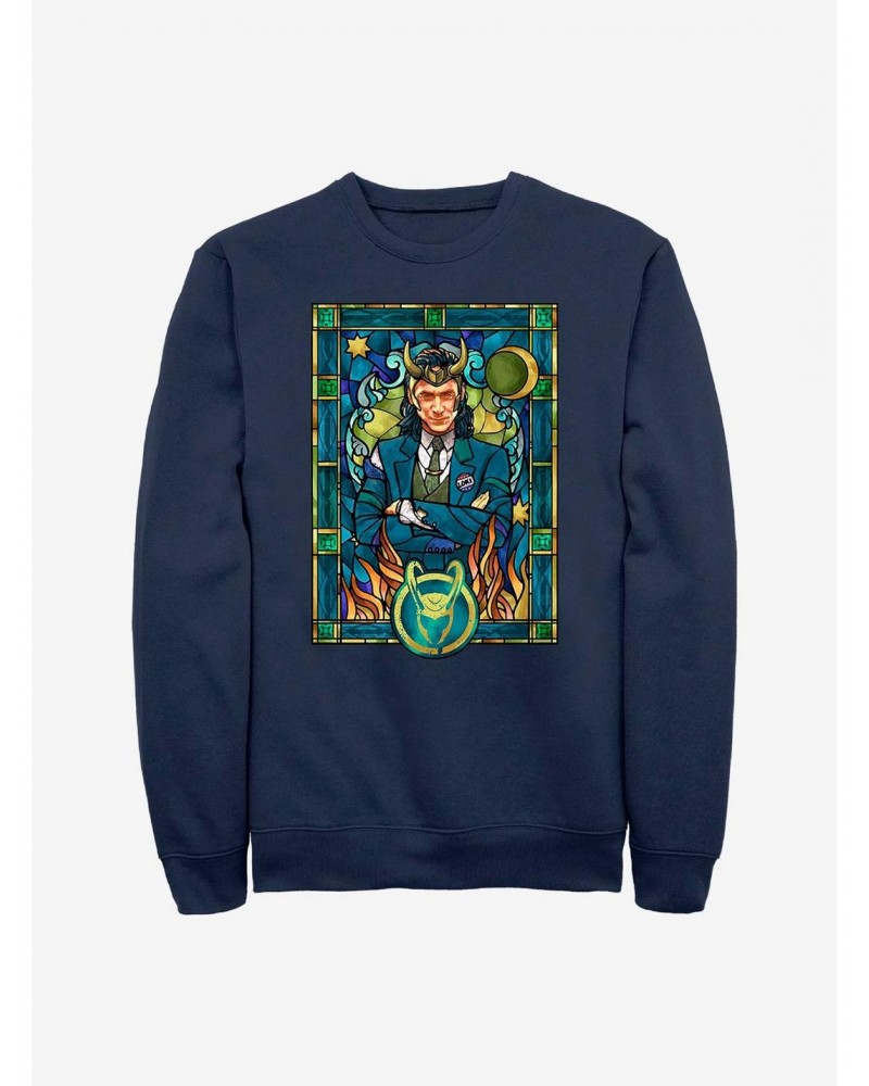 Marvel Loki Stained Glass Window Crew Sweatshirt $15.87 Sweatshirts