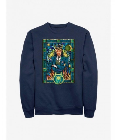 Marvel Loki Stained Glass Window Crew Sweatshirt $15.87 Sweatshirts