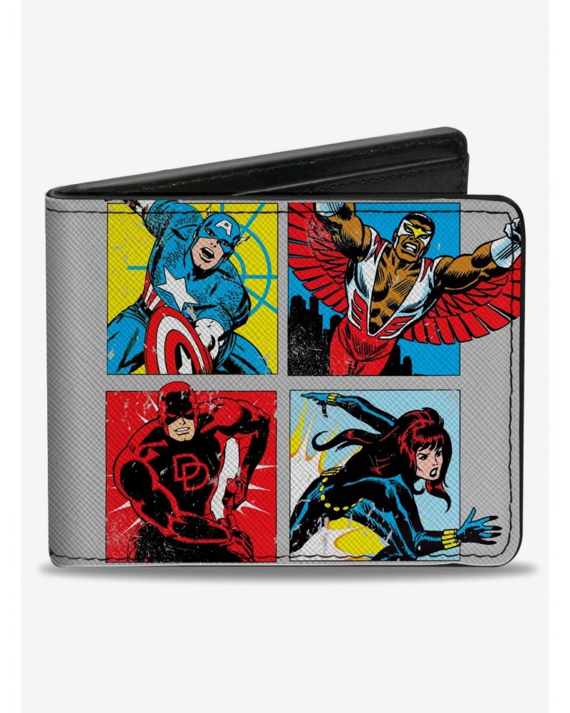 Marvel Avengers Retro Marvel Comics Superhero Pose Blocks And Title Logo Bifold Wallet $6.69 Wallets