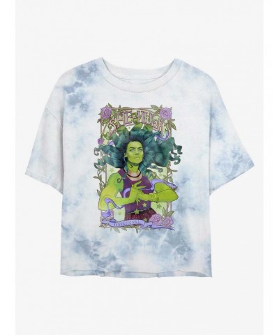 Marvel Hulk She-Hulk Nouveau Tie-Dye Girls Crop T-Shirt $13.87 T-Shirts