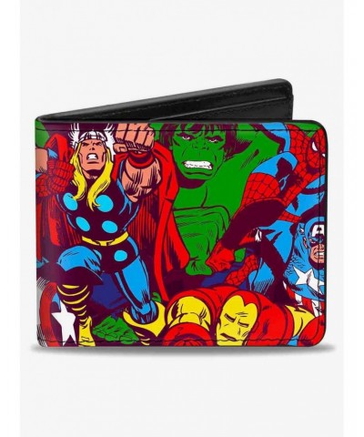 Marvel 5 Retro Avenger Superhero Action Poses Stacked Bifold Wallet $7.52 Wallets