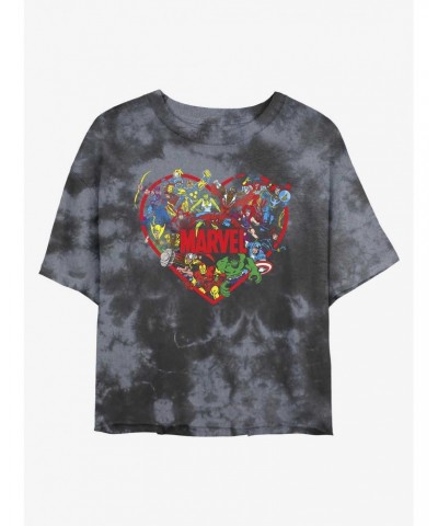 Marvel Avengers Marvel Hero Heart Tie-Dye Girls Crop T-Shirt $10.98 T-Shirts