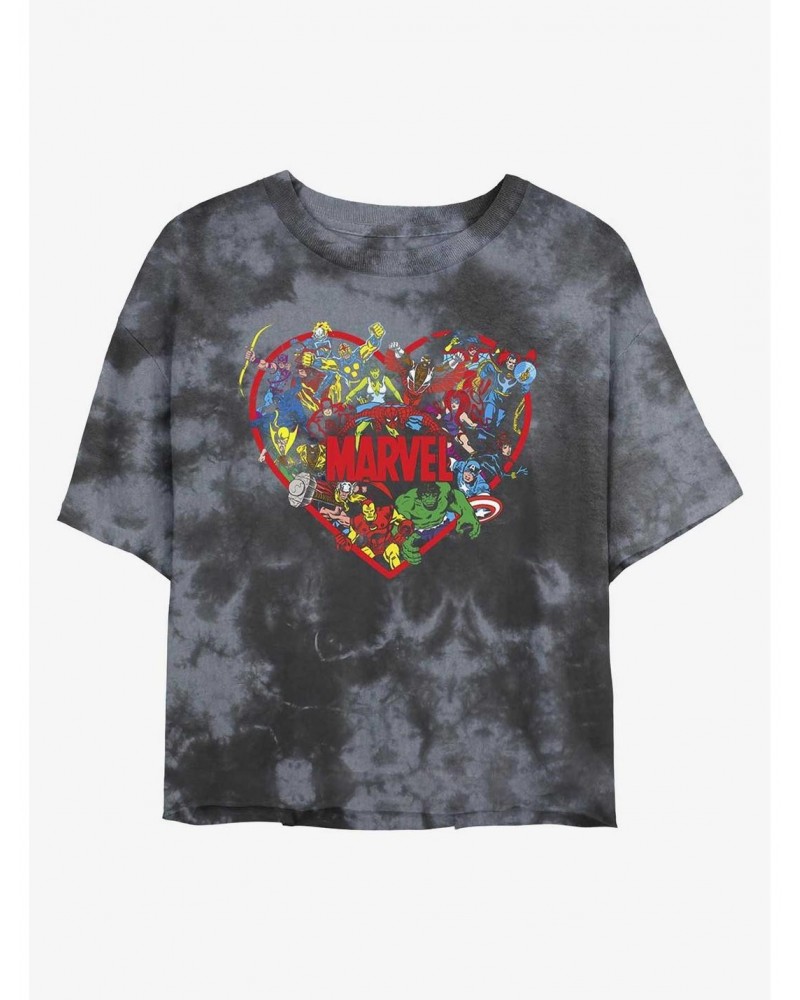 Marvel Avengers Marvel Hero Heart Tie-Dye Girls Crop T-Shirt $10.98 T-Shirts