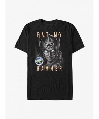 Marvel Thor: Love and Thunder Eat My Hammer Dr. Jane Foster Portrait T-Shirt $11.23 T-Shirts