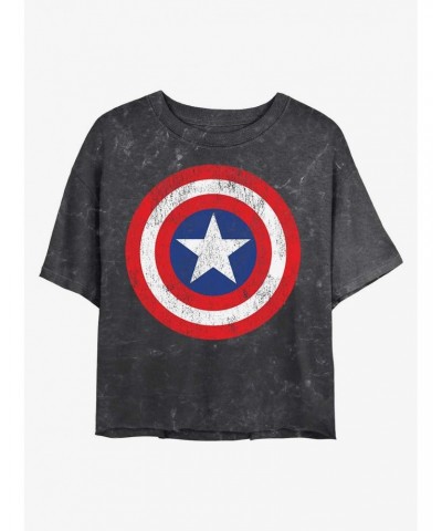 Marvel Captain America Distressed Shield Mineral Wash Crop Girls T-Shirt $13.29 T-Shirts