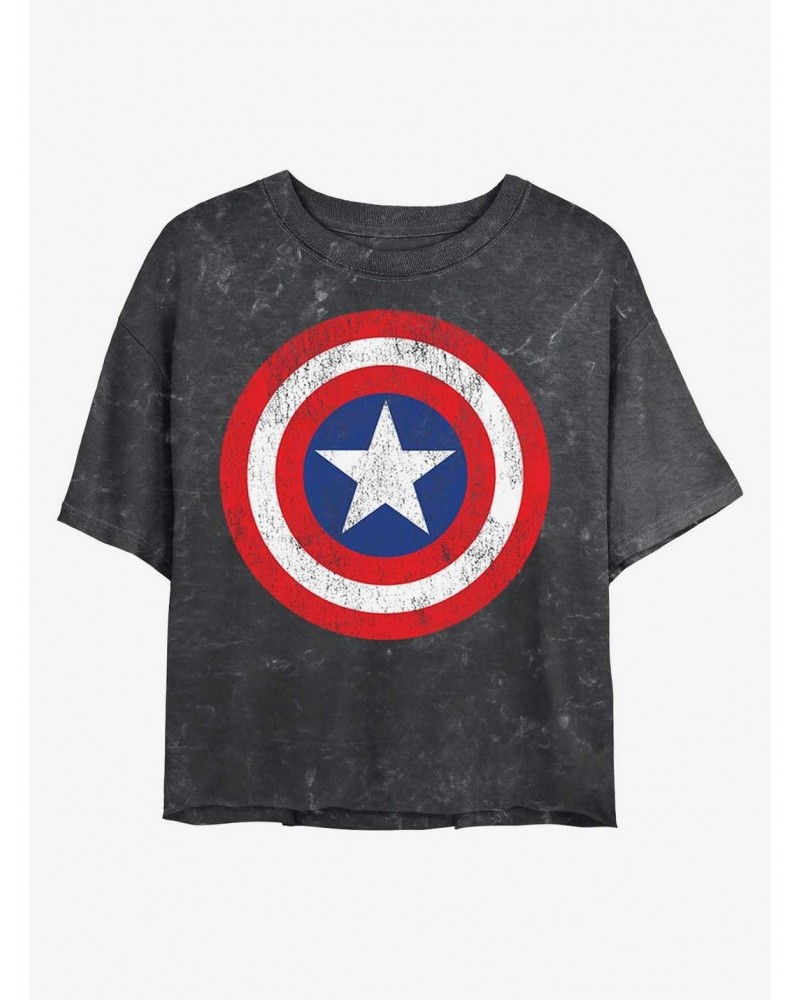 Marvel Captain America Distressed Shield Mineral Wash Crop Girls T-Shirt $13.29 T-Shirts