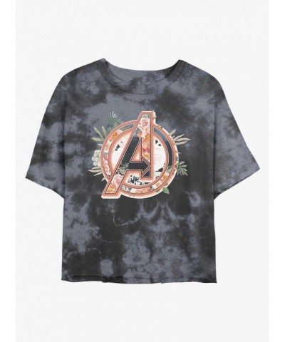 Marvel Avengers Floral Logo Tie-Dye Girls Crop T-Shirt $13.58 T-Shirts