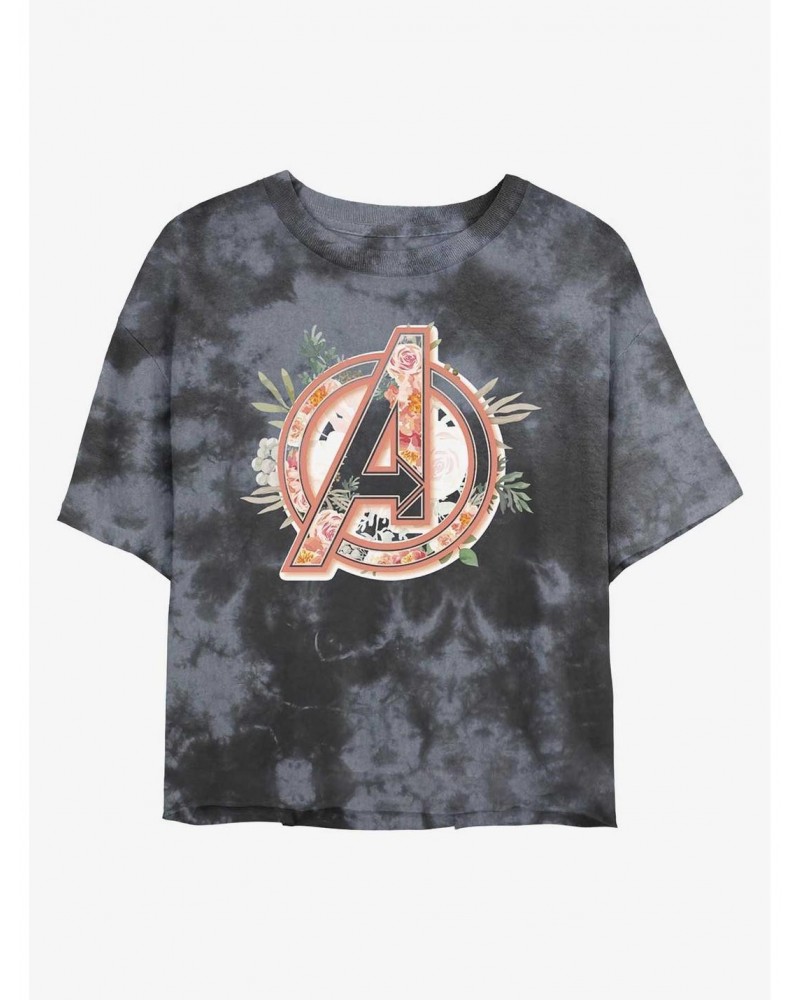 Marvel Avengers Floral Logo Tie-Dye Girls Crop T-Shirt $13.58 T-Shirts