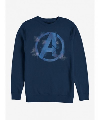 Marvel Avengers: Endgame Avengers Spray Logo Navy Blue Sweatshirt $13.65 Sweatshirts