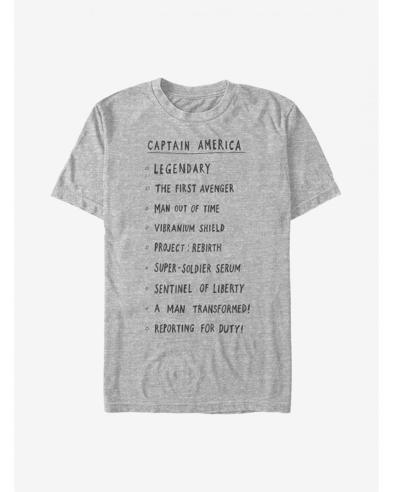 Marvel Captain America Cap List T-Shirt $9.08 T-Shirts