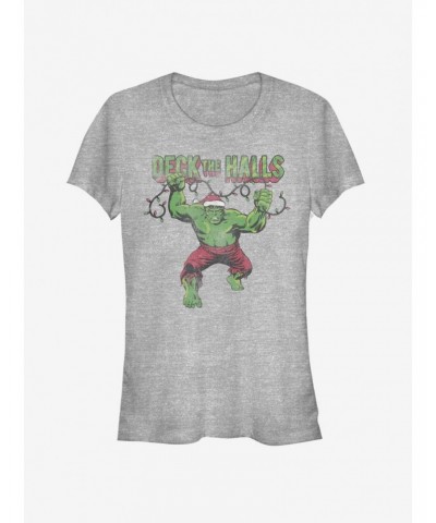 Marvel Hulk Deck The Halls Santa Christmas Lights Girls T-Shirt $12.45 T-Shirts