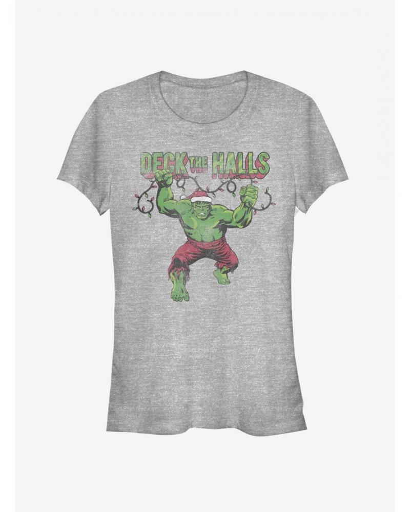 Marvel Hulk Deck The Halls Santa Christmas Lights Girls T-Shirt $12.45 T-Shirts