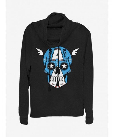 Marvel Captain America Sugar Skull Cowl Neck Long-Sleeve Girls Top $16.16 Tops