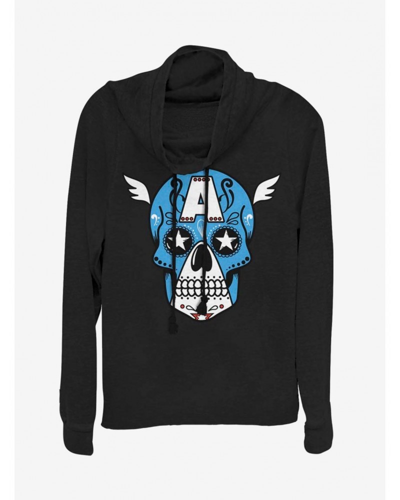 Marvel Captain America Sugar Skull Cowl Neck Long-Sleeve Girls Top $16.16 Tops