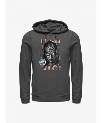 Marvel Thor: Love and Thunder Eat My Hammer Dr. Jane Foster Portrait Hoodie $22.45 Hoodies