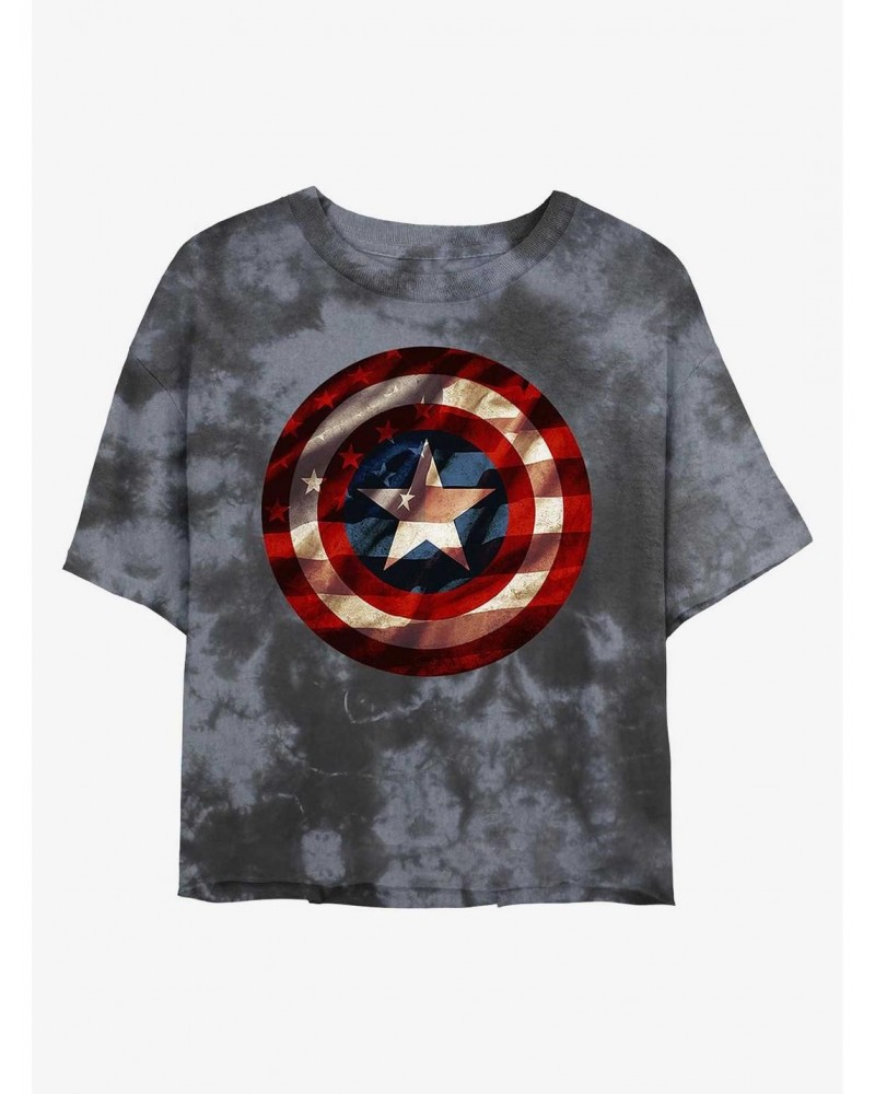 Marvel Captain America Flag Shield Tie-Dye Girls Crop T-Shirt $14.16 T-Shirts