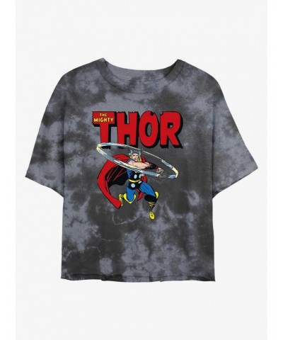 Marvel Thor Hammer Throw Tie-Dye Girls Crop T-Shirt $13.29 T-Shirts