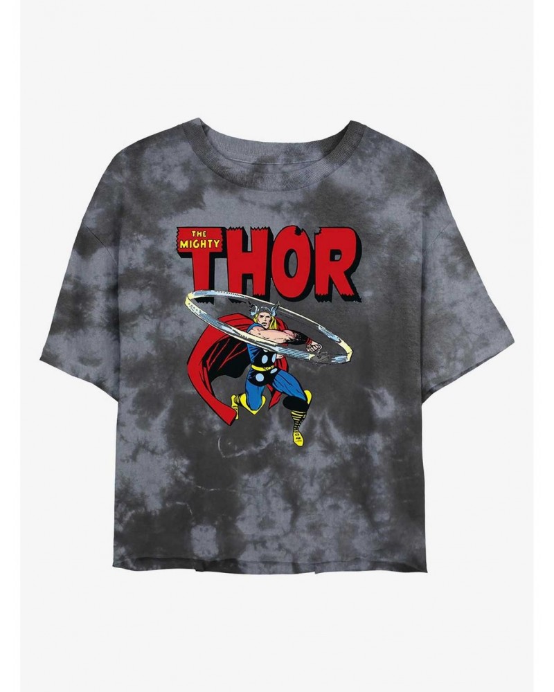 Marvel Thor Hammer Throw Tie-Dye Girls Crop T-Shirt $13.29 T-Shirts