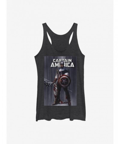 Marvel Captain America Captain America Standing Flag Aug8 Girls Tank $10.62 Tanks