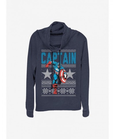 Marvel Captain America Ugly Christmas Cowl Neck Long-Sleeve Girls Top $20.21 Tops