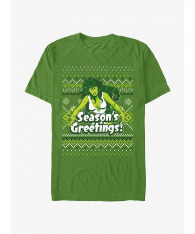 Marvel Hulk She-Hulk Season's Greetings Ugly Christmas T-Shirt $7.17 T-Shirts