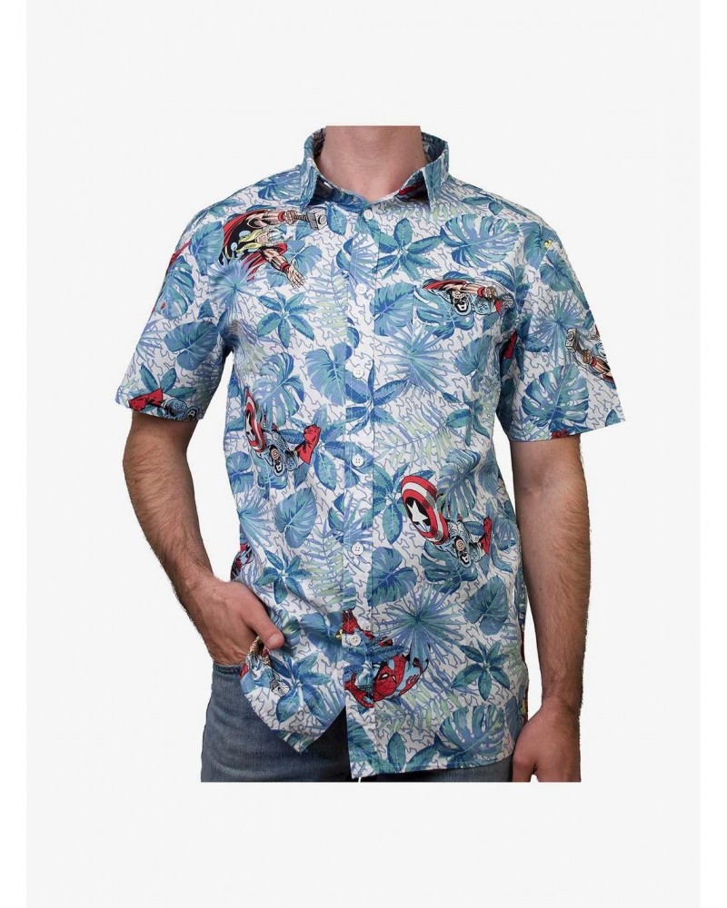 Marvel Avengers Retro Heroes Paradise Woven Button-Up $16.61 Button-Up