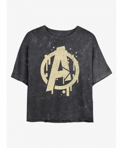 Marvel Avengers Paint Drip Logo Mineral Wash Crop Girls T-Shirt $14.16 T-Shirts