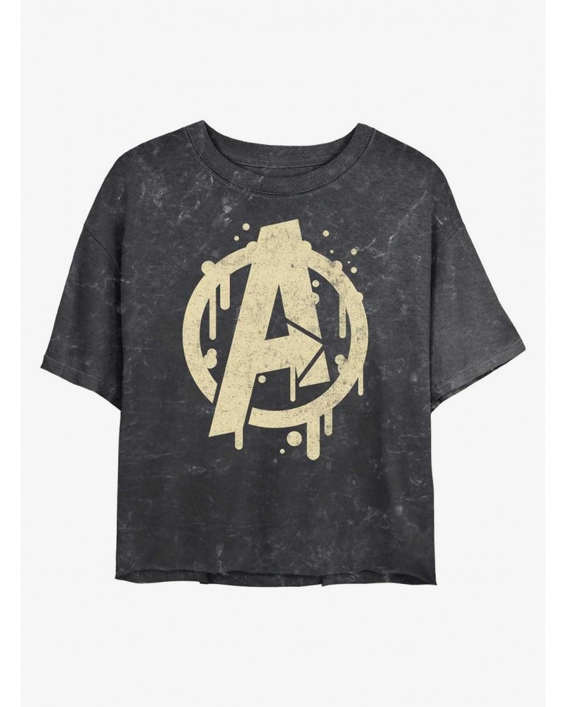 Marvel Avengers Paint Drip Logo Mineral Wash Crop Girls T-Shirt $14.16 T-Shirts