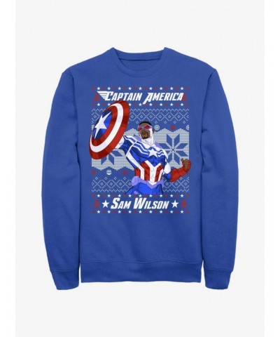 Marvel Captain America Sam Wilson Ugly Christmas Sweatshirt $17.71 Sweatshirts