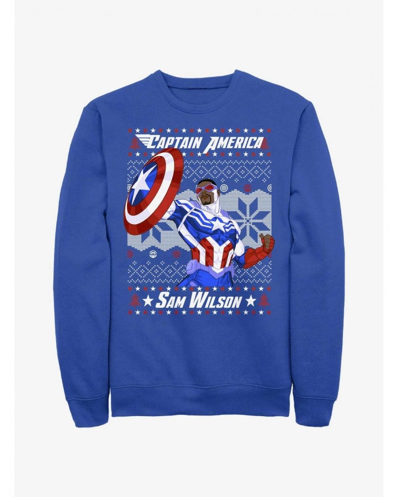 Marvel Captain America Sam Wilson Ugly Christmas Sweatshirt $17.71 Sweatshirts