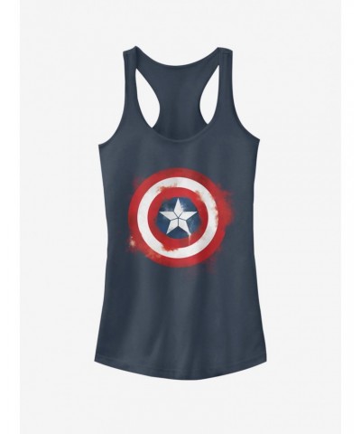 Marvel Avengers: Endgame Captain America Spray Logo Girls Indigo Tank Top $10.71 Tops